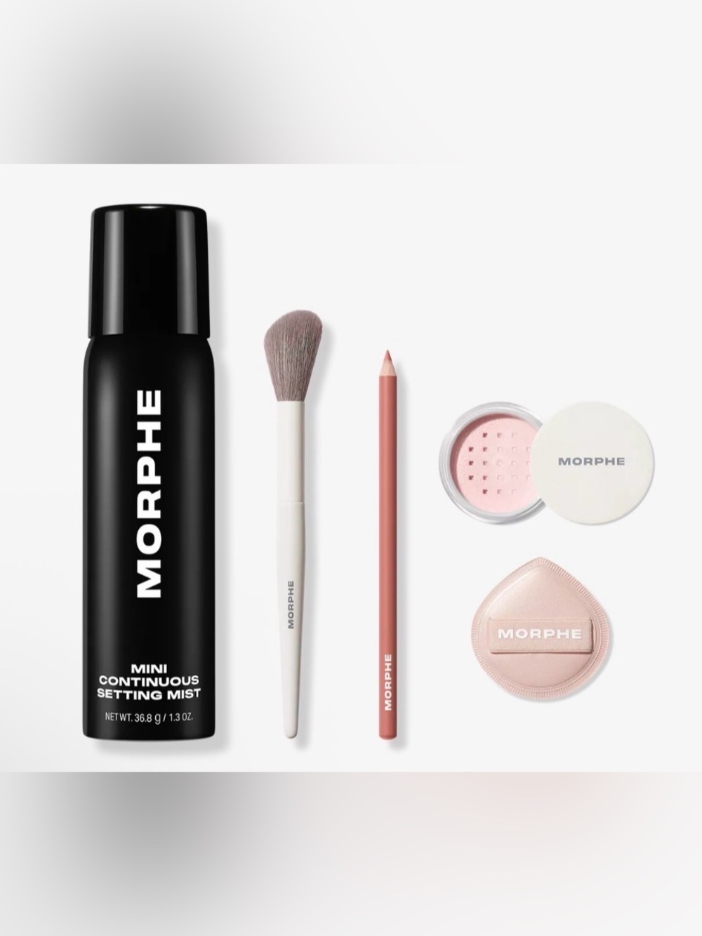 Morphe Makeup Brush & Tool Set with Pink Pencil, White Brush, Black Setting Mist